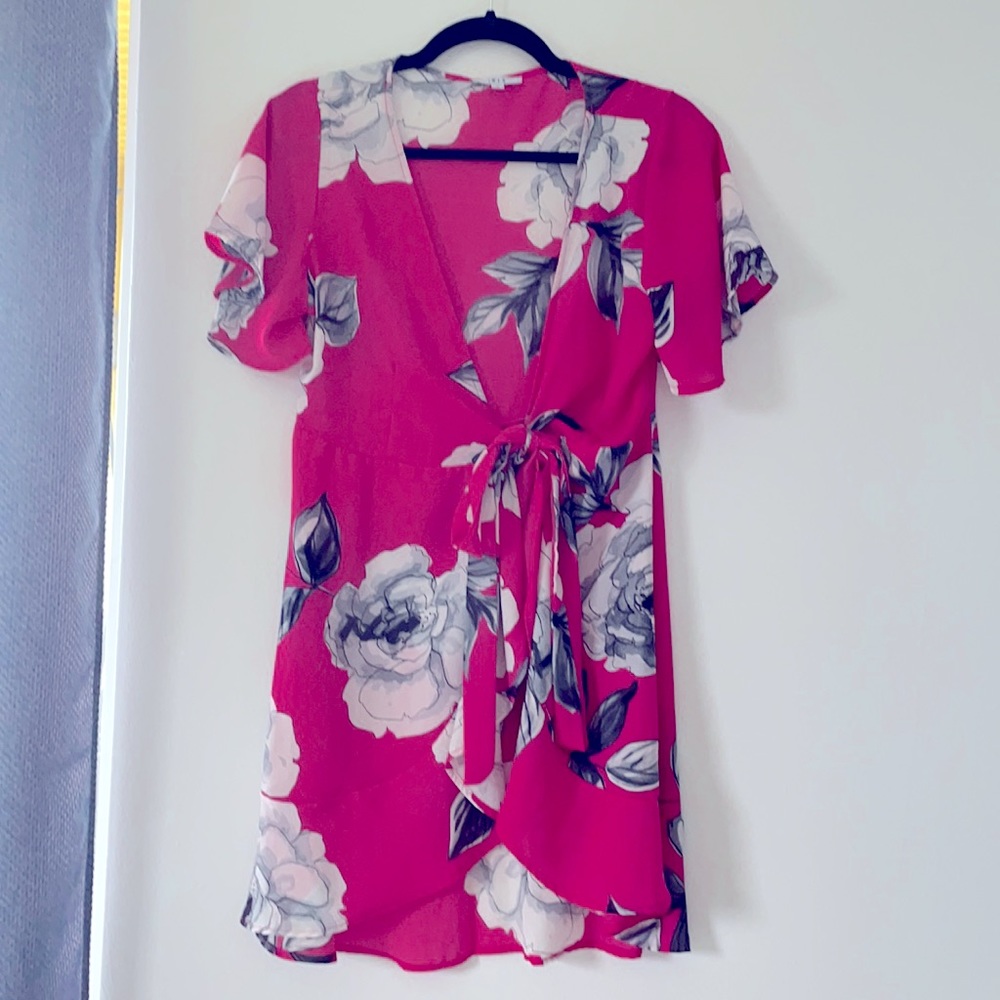 Pink flower wrap dress